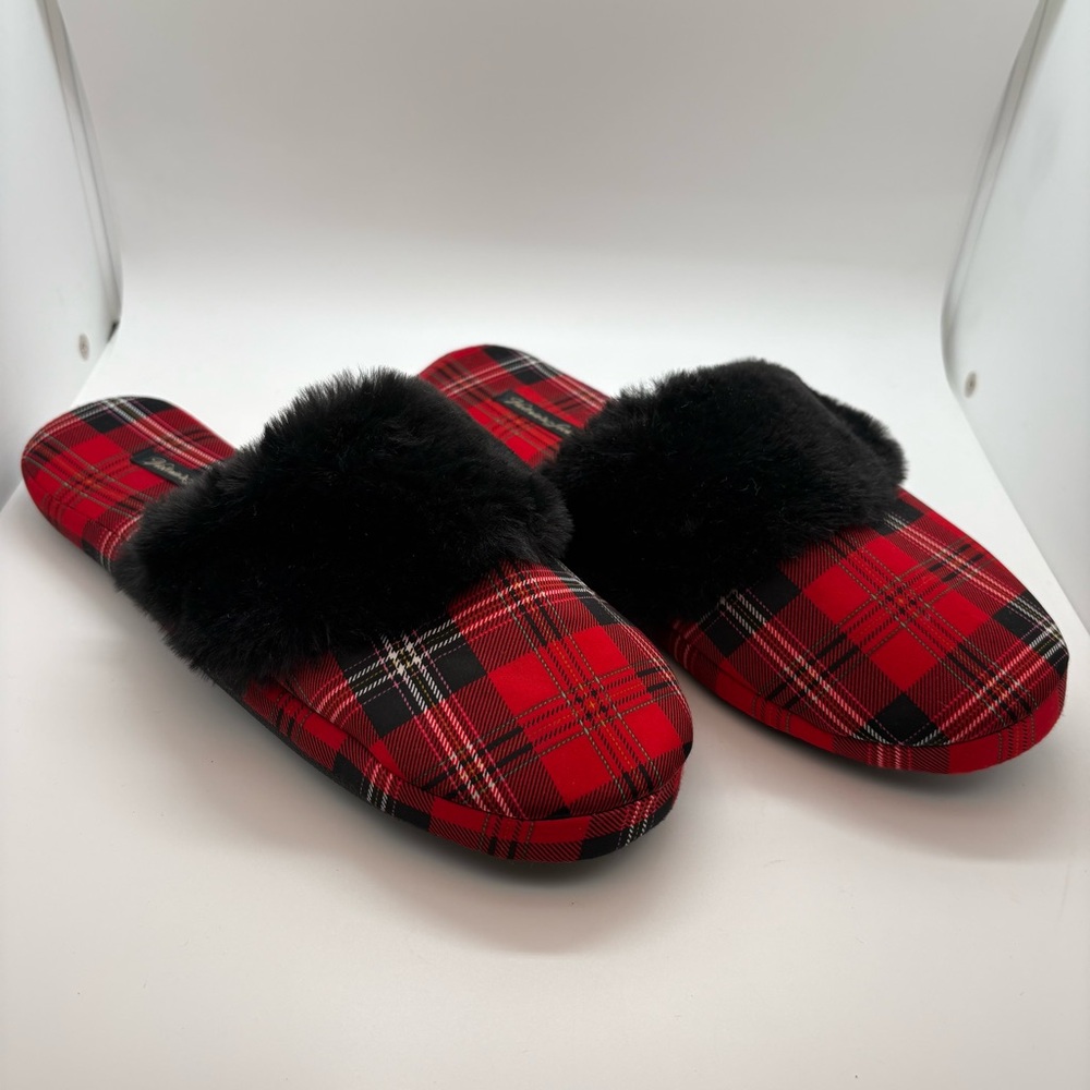 Victoria's Secret Red Plaid Signature Satin Slippers
